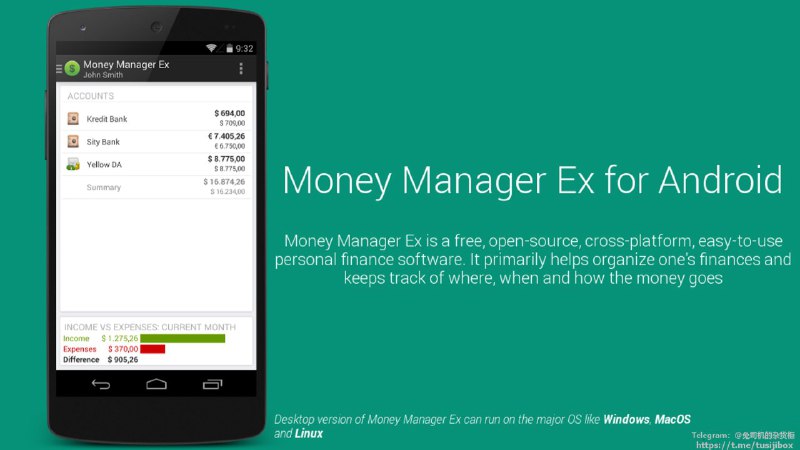 【Money Manager Ex】—开源、免费和加密的个人财务管理软件1、它主要帮助管理一个人的财务状况，支持支票、信用卡、储蓄、股票投资、资产账户，并跟踪资金流向的地点，时间和方式2、直观，简单，快速，干净3、不需要安装