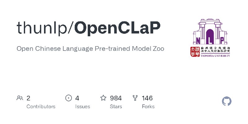 GitHub - thunlp/OpenCLaP: Open Chinese Language Pre-trained Model Zoo