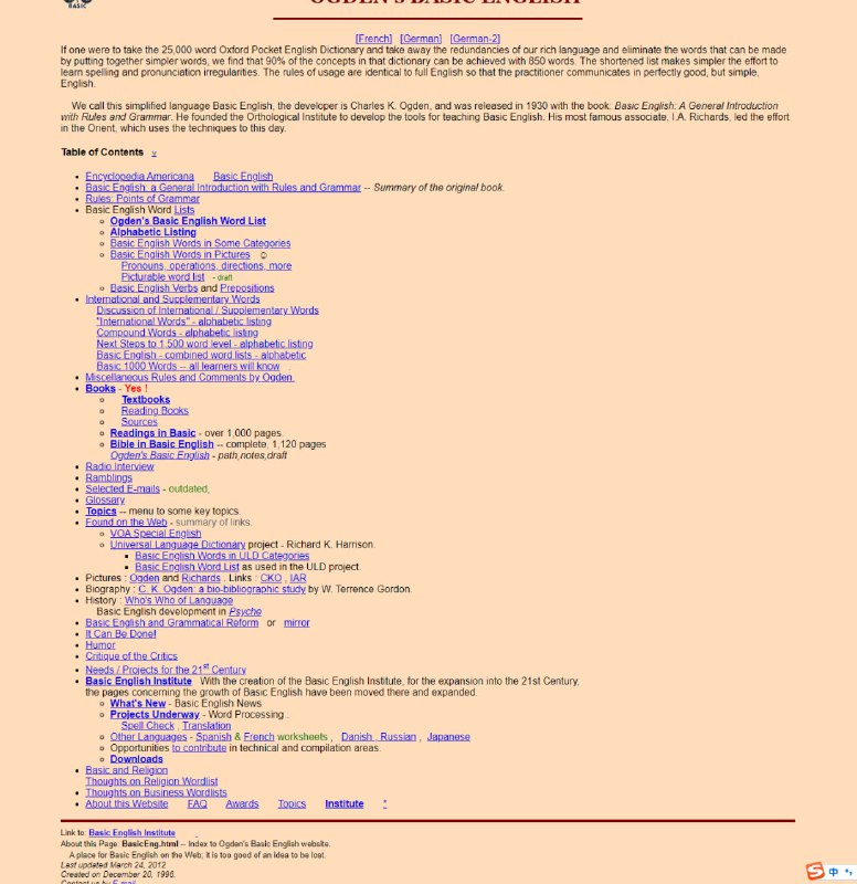 一个很基础的英语学习手册「OGDEN's BASIC ENGLISH」，用于极度简化你的英语学习和日常使用作者发现牛津字典中2.5w单词中90%的概念可以用850个单词来实现，同时使用规则与完整的英语一样，让使用者可以使用简单且完美的英语进行正常沟通，思路很不错