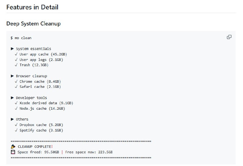 Mole 是一个轻量级终端工具，能快速帮你释放上百GB空间，功能强大且零冗余