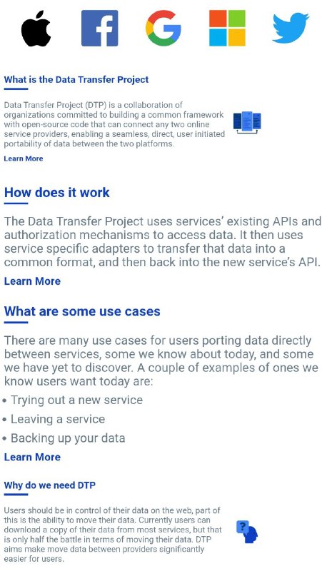 Apple, Facebook, Google, Microsoft等的数据传输项目