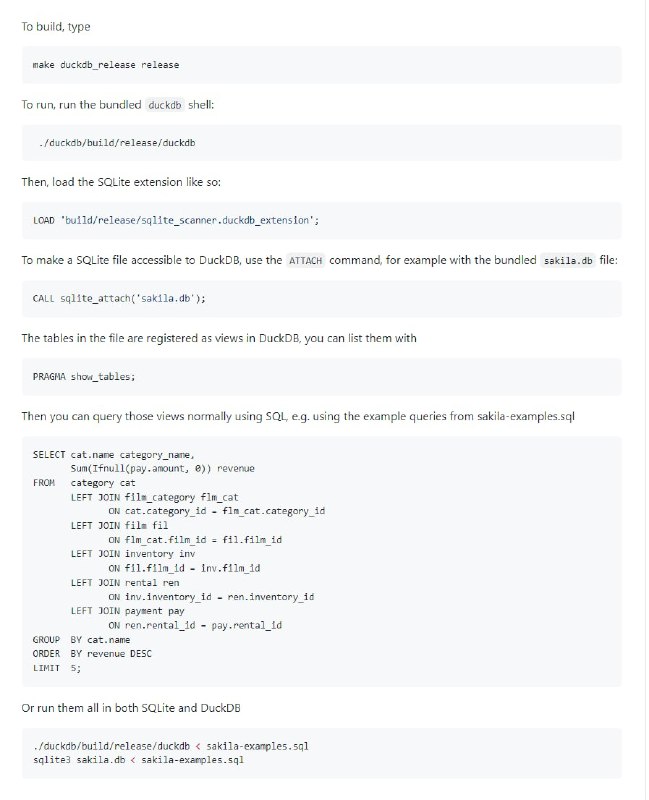 sqlitescanner  github 直接对存储在 SQLite 文件中的数据运行 DuckDB 查询