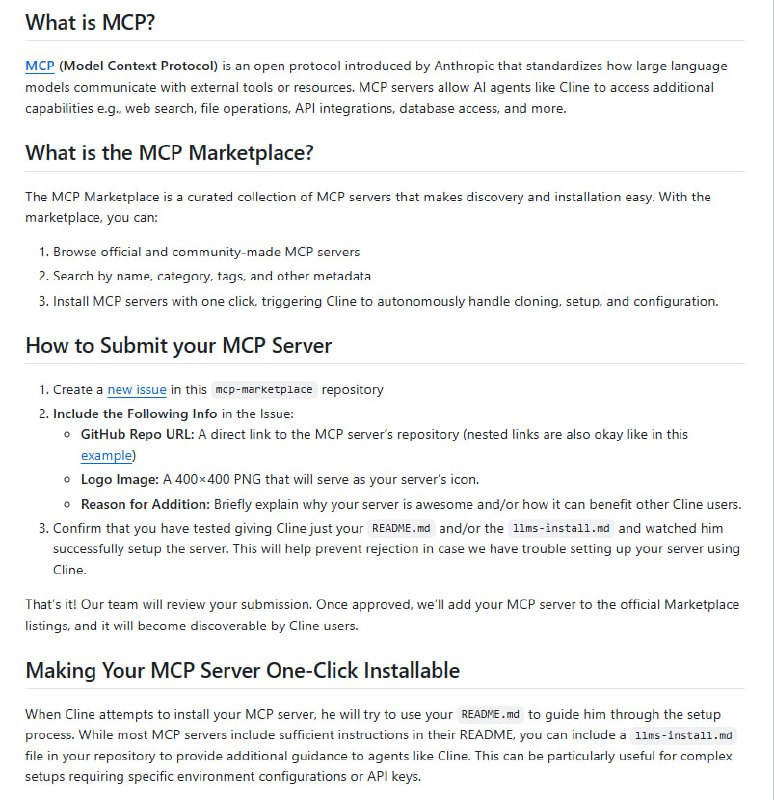 Cline MCP Marketplace