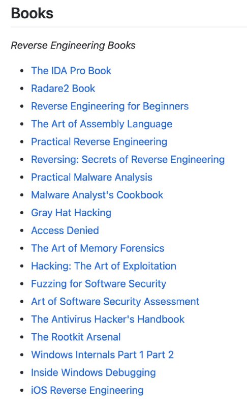Reverse Engineering resources 一位开发者整理的逆向工程学习资源，包含书籍、课程、项目实践、开发工具等多个分类Reverse Engineering resources 一位开发者整理的逆向工程学习资源，包含书籍、课程、项目实践、开发工具等多个分类