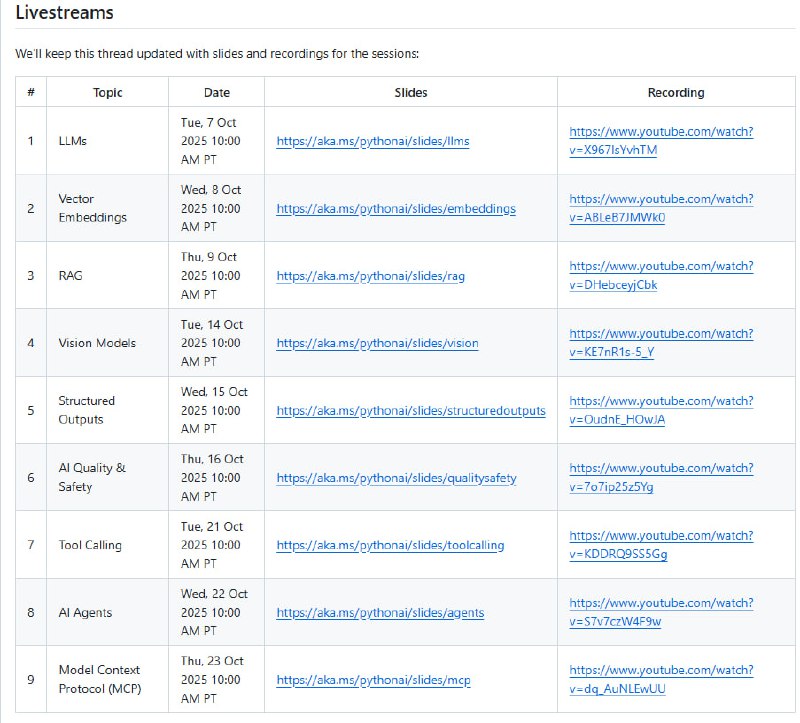 Python + AI livestream series