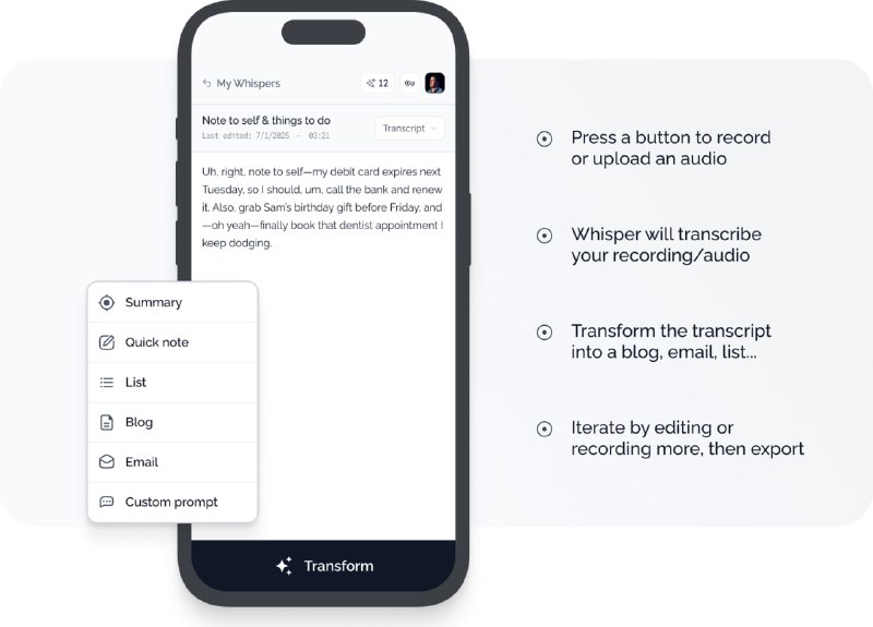 一款免费开源的语音转文字工具，专注于高效捕捉和整理你的思维内容