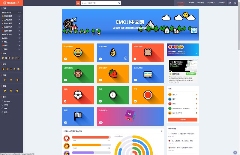 emojiall 该网站提供了最新、完整的Emoji搜索和相关信息， 包括表情符号含义、使用示例、Unicode代码点、高分辨率图片、复制和粘贴， 以及Emoji大数据排名等玩意儿