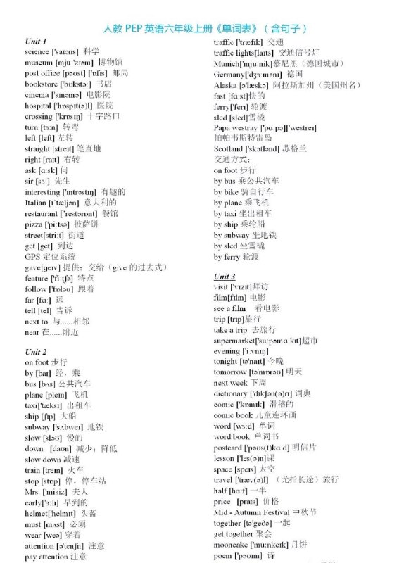 人教版 #儿童 #英语 #词汇表人教版三至六年级上册单元词汇表人教版英语从三年级开设，没有一年级和二年级英语；图片可以保存打印，方便提问、记忆和听写人教版 #儿童 #英语 #词汇表人教版三至六年级上册单元词汇表人教版英语从三年级开设，没有一年级和二年级英语；图片可以保存打印，方便提问、记忆和听写