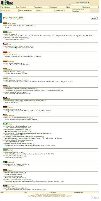 Bioline发展中国家联合 #期刊 主要提供巴西、古巴、印度、印尼等16个发展中国家出版的免费获取刊物