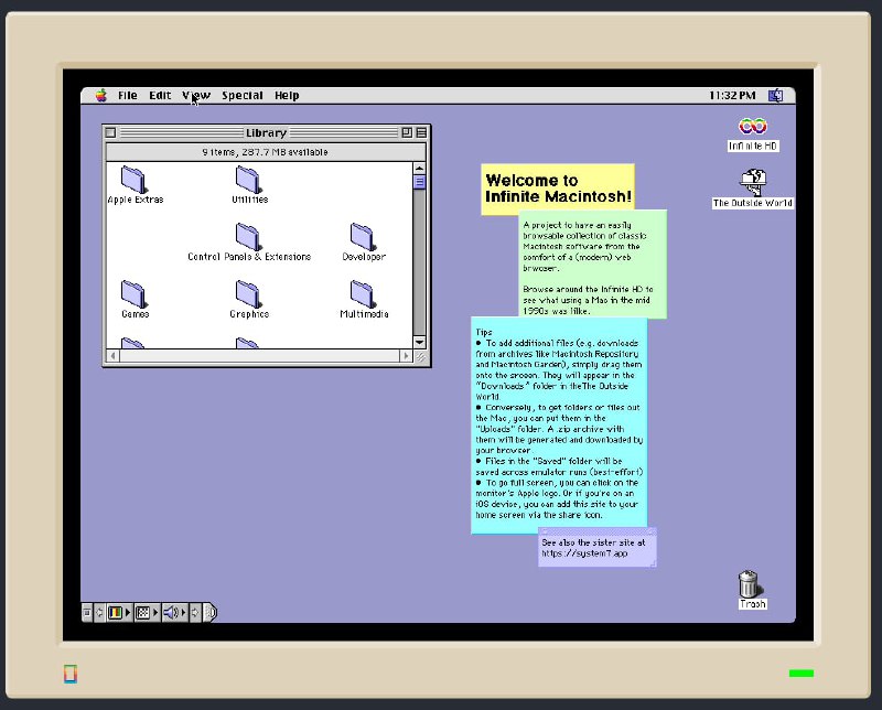 在浏览器中使用 macOS 7 和 macOS 8macOS 7 发布于 1991 年，macOS8 诞生于 1997 年，Mihai Parparita 将这两款操作系统重新在网页中呈现到大众眼前