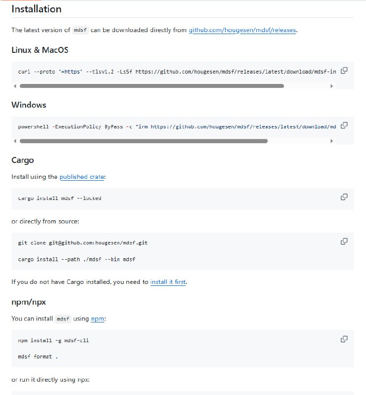mdsf 是一个开源命令行工具，帮你用喜欢的格式化工具自动整理 Markdown 里的代码块