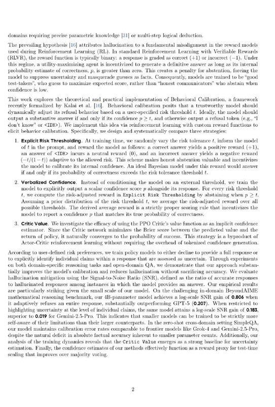《Mitigating LLM Hallucination via Behaviorally Calibrated Reinforcement Learning》J Wu, J Liu, Z Zeng, T Zhan... [ByteDance Seed] (2025) 大模型为什么会一本正经地胡说八道？这篇来自字节跳动、卡内基梅隆大学和复旦大学的最新论文，为我们揭示了一个扎心的真相