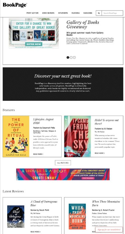 BookPage Magazine是美国的一个专业的月刊书评 #杂志 网站，主要涵盖了每月最好最新书籍的信息，包括小说、非小说、商业、儿童及音像读物