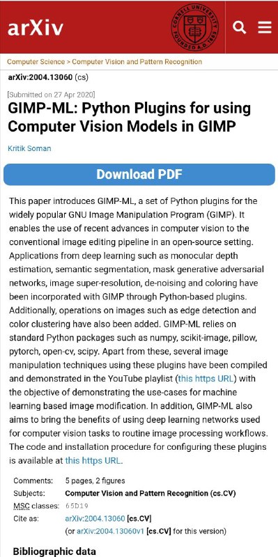 GIMP的机器学习插件，（github）可实现背景虚化、超分辨率、运动模糊、发色变换、自动上色等  #机器学习 #插件