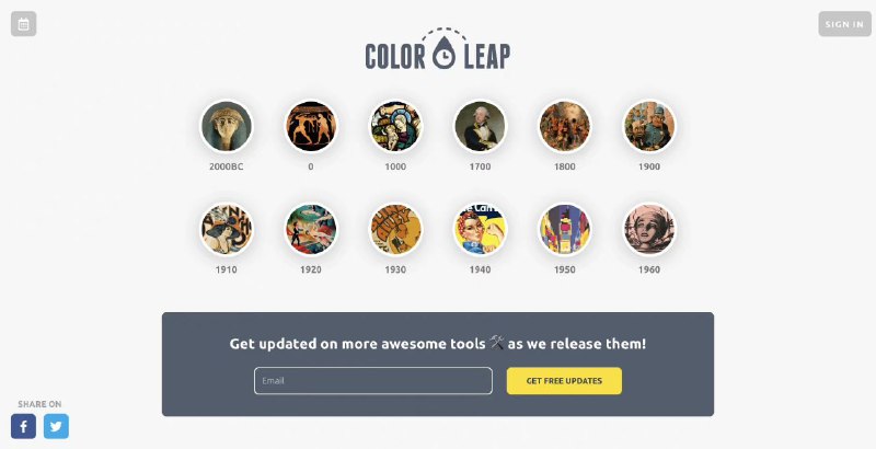 从历史和古典作品中提取的配色，一些富有时代特征的配色参考一个配色参考的网站，这个站点所有的配色都是从不同年代的经典作品中提取出来的，你甚至可以选择不同的时间段来找到你可能要的“年代感”，虽然色卡不多