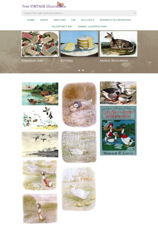 Free Vintage Illustrations，复古 #插图 分享网站，可以下载站长搜集的各类公共版权书籍/报刊中的美丽插图，但有些链接也是会转到购买印刷品的页面上，那些图直接右键另存到本地即可，图片质量是一样的