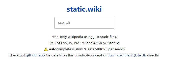 Static.wiki – 使用 43GB SQLite 文件的只读维基百科