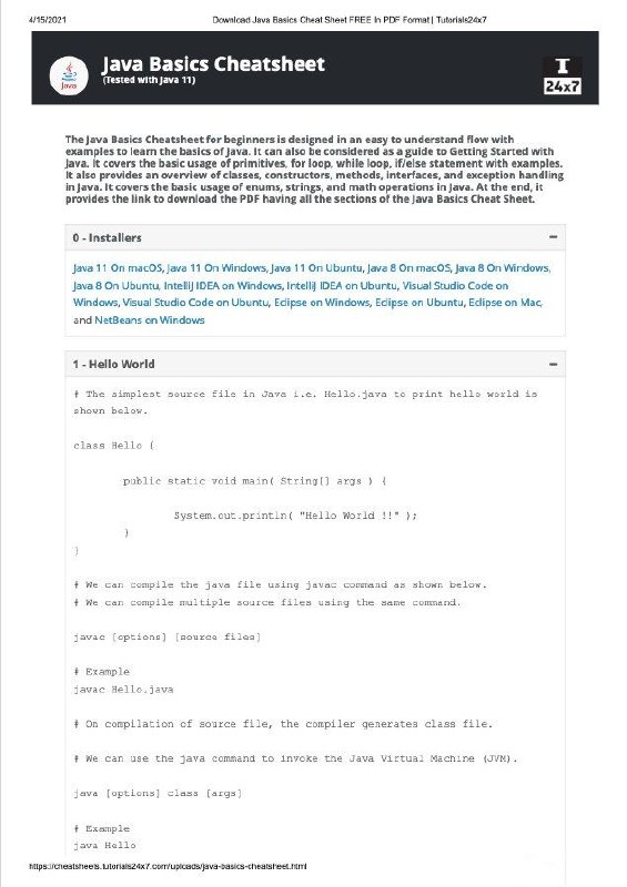 Java基本概念的Java备忘单面向初学者的Java基础 #速查表 是通过易于理解的流程设计的，并附带示例以学习Java基础