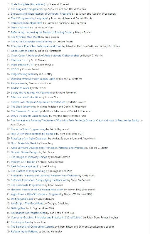 计算机科学/编程最具影响力书单这些书被认为对StackOverflow 线程中的程序员最有影响力