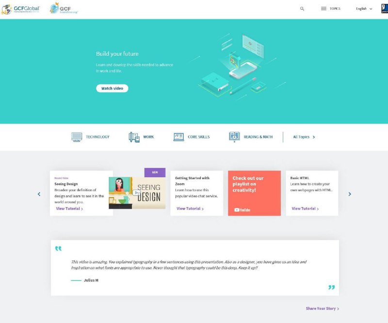 GCFLearnFree.org 是一个以互动式课程为特色的在线教育网站，支持多种母语，内容涵盖电脑技术、办公软件、职场规划、语数英知识等