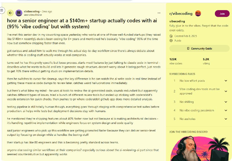一位拥有15年经验的资深工程师分享了他如何利用AI辅助编码的实际流程，远非简单的“vibe coding”