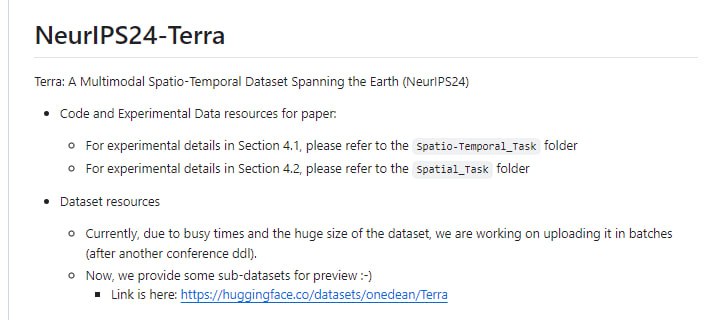覆盖全球的多模态时空数据集，为研究地球环境变化提供丰富资源，支持跨学科分析NeurIPS24-Terra | #数据集