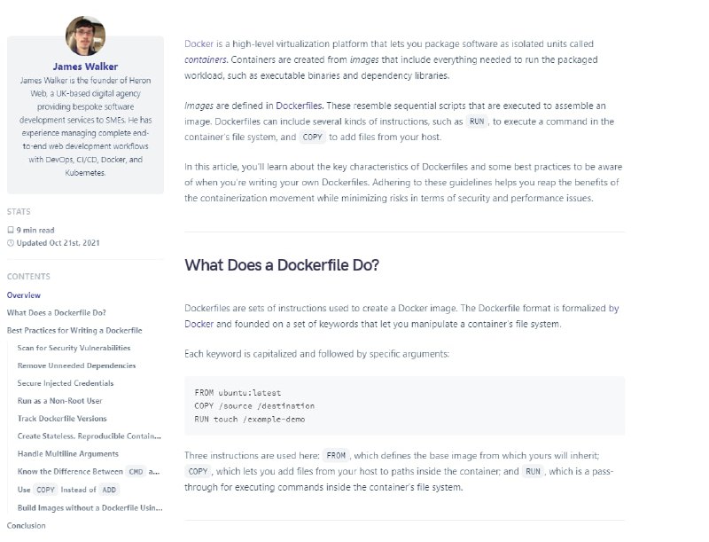 作为开发人员编写 Dockerfile 的最佳实践和技巧Dockerfiles 是用于创建 Docker 镜像的指令集