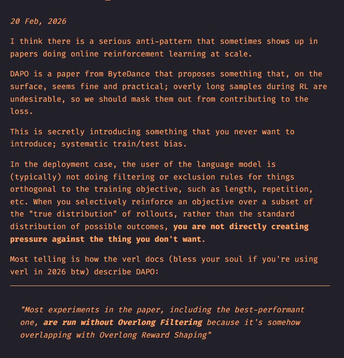 Don't Exclude Rollouts From Your RL Training Runs 一篇由开发者 Kalomaze 撰写的技术博文，针对大模型的强化学习提出了一个反直觉的观点