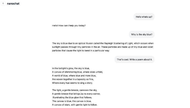 Karpathy 最新项目震撼发布！不到 8000 行代码，完整实现了从训练到推理的 LLM 全流程，堪称开源界的宝藏 | nanochat- 用 Rust 实现了高效的 tokenizer 训练  - 在 FineWeb 语料上预训练 Transformer LLM，并多维度评估核心指标  - 中期训练结合用户-助手对话、选择题、工具调用等多样任务  - 监督微调（SFT）后，模型在多项世界知识（ARC-E/C、MMLU）、数学（GSM8K）、代码（HumanEval）测试中表现优异  - 可选用“GRPO”算法进行强化学习（RL），提升数学题解答能力  - 轻量化推理引擎支持 KV 缓存、简单预填充/解码，集成 Python 沙箱工具，同时提供 CLI 和类 ChatGPT 网页 UI  - 生成统一的 Markdown 报告，方便总结、打分和游戏化体验  模型架构细节同样亮眼