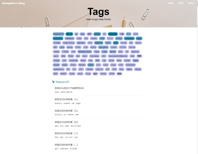 技术博客《Elmagnifico's Blog》，内容以 #树莓派 开发、FreeRTOS、STM32等为主