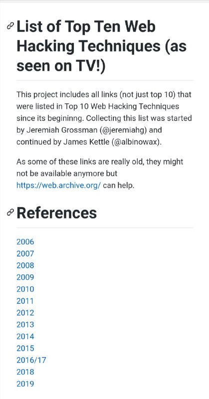 历年的Web hacking技巧大全（2006年到2019年的） #黑客