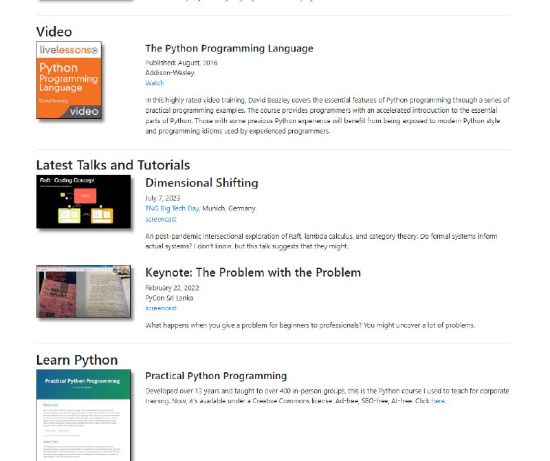 Python Cookbook 和 Python精粹 的David M. Beazley作者， 在github上发布的练习驱动的教程