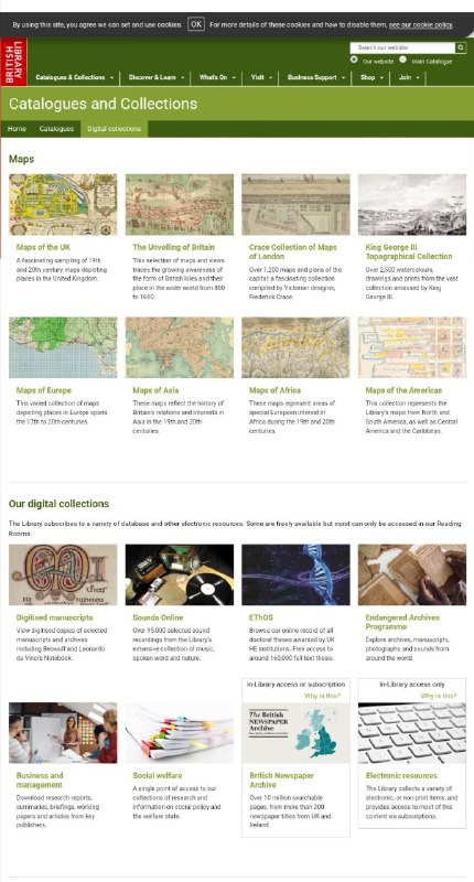 大英 #图书馆 digital collections包括各种地图、手稿、报刊、档案、学位论文等， 比之前有所改善，虽然部分仍有限制