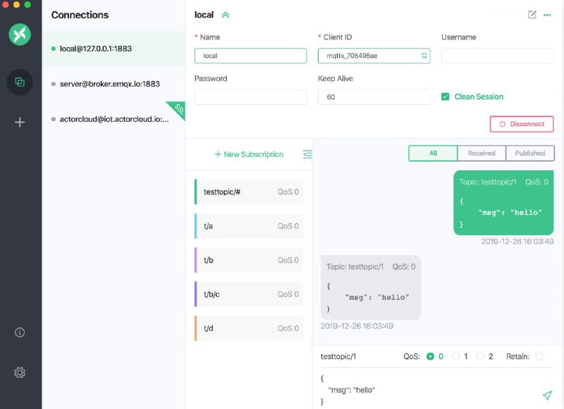 MQTTX 是 EMQ 开源的一款跨平台 MQTT 桌面客户端