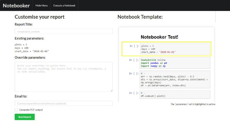 Notebooker 是一个可快速将 Jupyter Notebook 内容转换为 Web 报告的开发 #工具 ，其转化结果存储在 MongoDB 中，支持在 Web 界面上直接查询Notebooker 是一个可快速将 Jupyter Notebook 内容转换为 Web 报告的开发 #工具 ，其转化结果存储在 MongoDB 中，支持在 Web 界面上直接查询