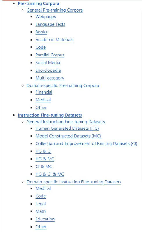 代表性LLM文本数据集大列表，包括预训练语料库、微调指令数据集、偏好数据集、评估数据集和传统NLP数据集Awesome-LLMs-Datasets | #数据集代表性LLM文本数据集大列表，包括预训练语料库、微调指令数据集、偏好数据集、评估数据集和传统NLP数据集Awesome-LLMs-Datasets | #数据集