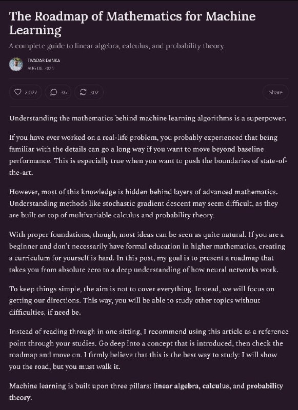 机器学习的数学路线图