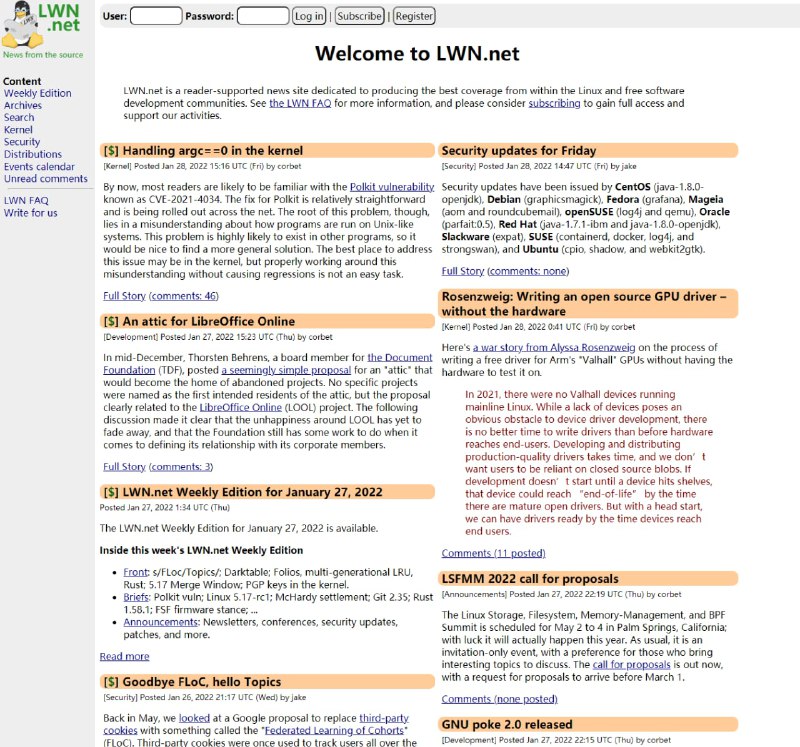 LWN.net ，一份计算机网络 #杂志 ，着重于针对 #Linux 和其他类Unix操作系统的自由软件和软件