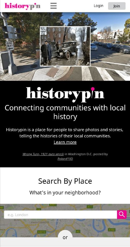 HistoryPin是一个把老照片和历史融合到一起的时间机器，融合Google Maps 技术，让你通过互联网来浏览所在位置的历史图片、视频，把现代科技和老照片完美地结合在一起