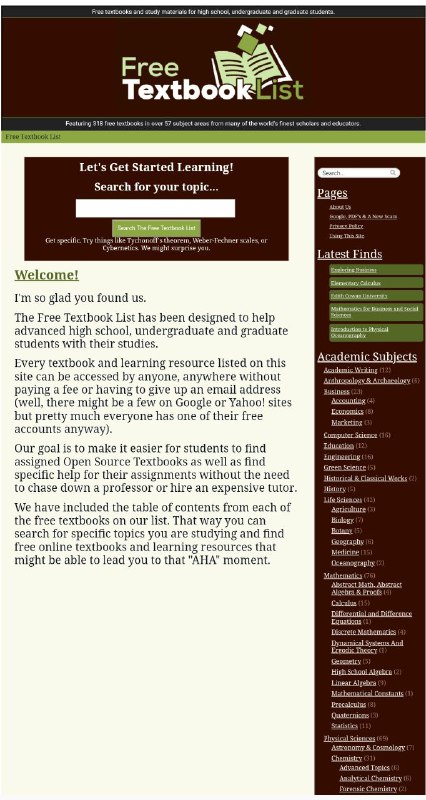 freetextbooklist国外免费教科书清单，有超过300种各学科教材