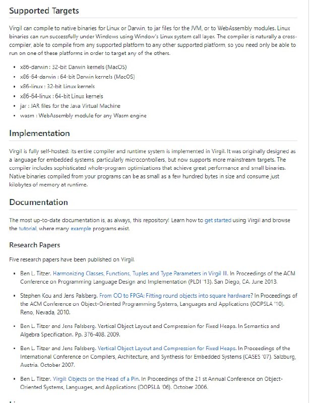 Virgil 是一种编程语言，专为快速、无依赖的程序而设计