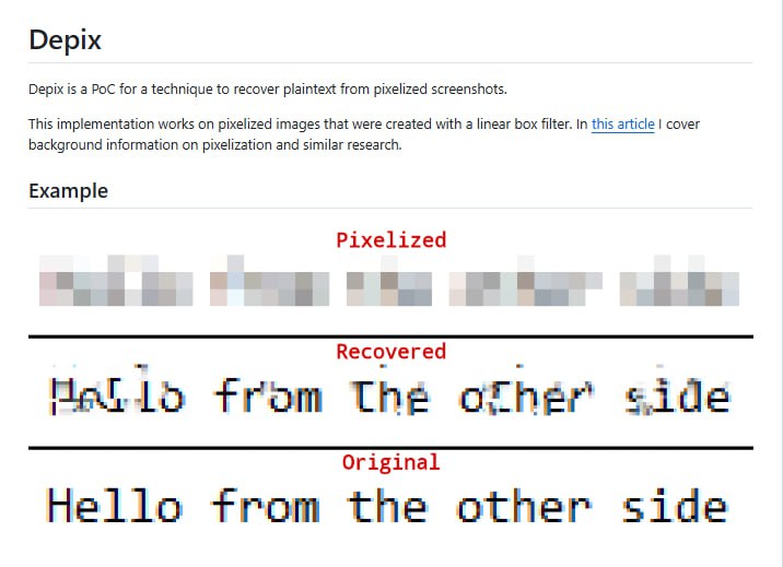 传统的像素化处理常用来隐藏敏感信息，但其实通过特定算法，有可能从像素化截图中恢复出明文内容