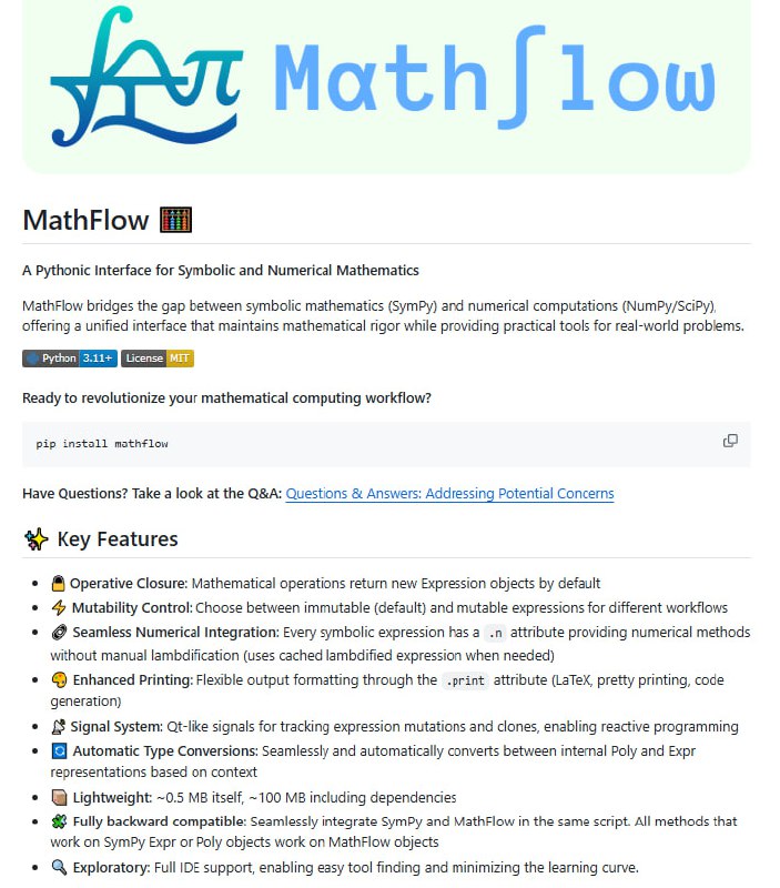 MathFlow 是一个 Python 数学计算库，像 requests 一样让复杂的数学运算变得简单易用