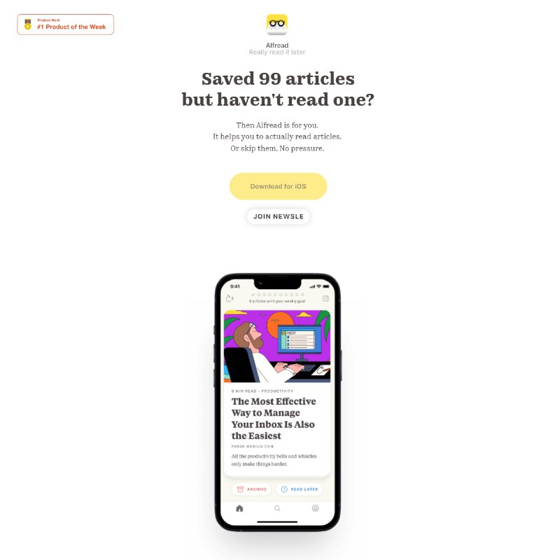 Alfread 一个用于为以后阅读而保存的文章的应用程序Alfread 一个用于为以后阅读而保存的文章的应用程序