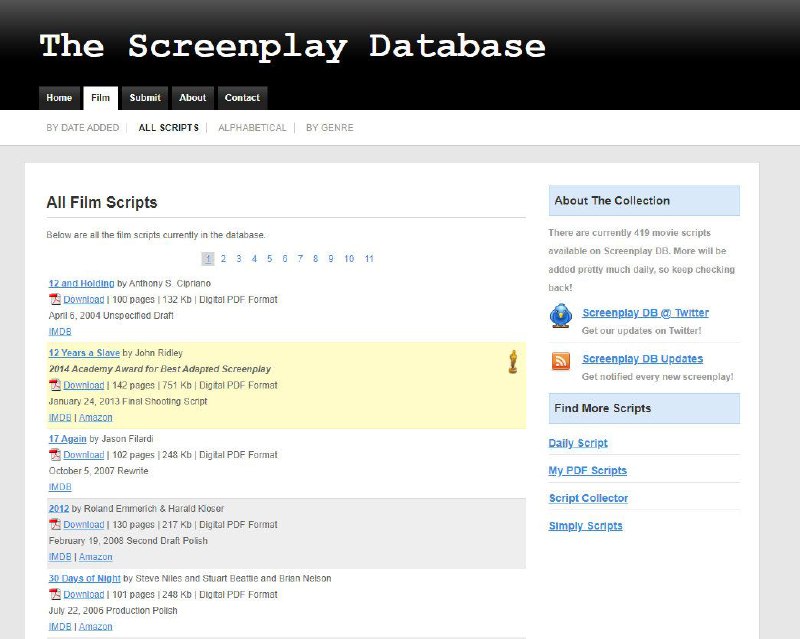 下载 #剧本 的网站1 simplyscripts 2 sfy 3 dailyscript 4 screenplaydb 5 thescriptlab 6 scriptpdf 7 moviescriptsandscreenplays 8 scriptslug 9 scifiscripts（科幻剧本）10 scriptfly下载 #剧本 的网站1 simplyscripts 2 sfy 3 dailyscript 4 screenplaydb 5 thescriptlab 6 scriptpdf 7 moviescriptsandscreenplays 8 scriptslug 9 scifiscripts（科幻剧本）10 scriptfly