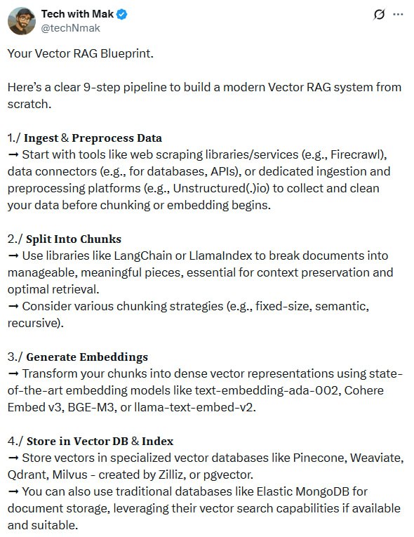 Vector RAG系统构建流程1. 数据采集与预处理  用爬虫（如Firecrawl）、数据连接器（数据库、API）或专门的平台（如Unstructured.io）收集并清洗数据，确保后续切片和向量化质量