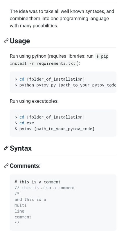 Pytov-具有C语法的Python，现已构建为编程语言