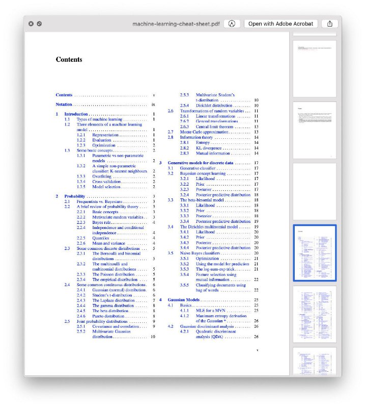 GitHub 上一个开源的机器学习速查表清单，里面包含许多关于 #机器学习 的经典方程式和图表，其目的在于帮助开发人员快速回顾关于机器学习的知识和思想，或用于面试复习 #速查表GitHub 上一个开源的机器学习速查表清单，里面包含许多关于 #机器学习 的经典方程式和图表，其目的在于帮助开发人员快速回顾关于机器学习的知识和思想，或用于面试复习 #速查表