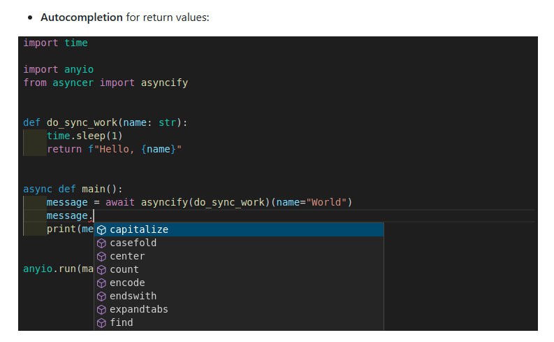 写代码遇到异步阻塞、回调地狱或者编辑器不友好？Asyncer 来帮你！Asyncer 是一个基于 AnyIO 的小巧 Python 库，专注提升异步编程的开发体验