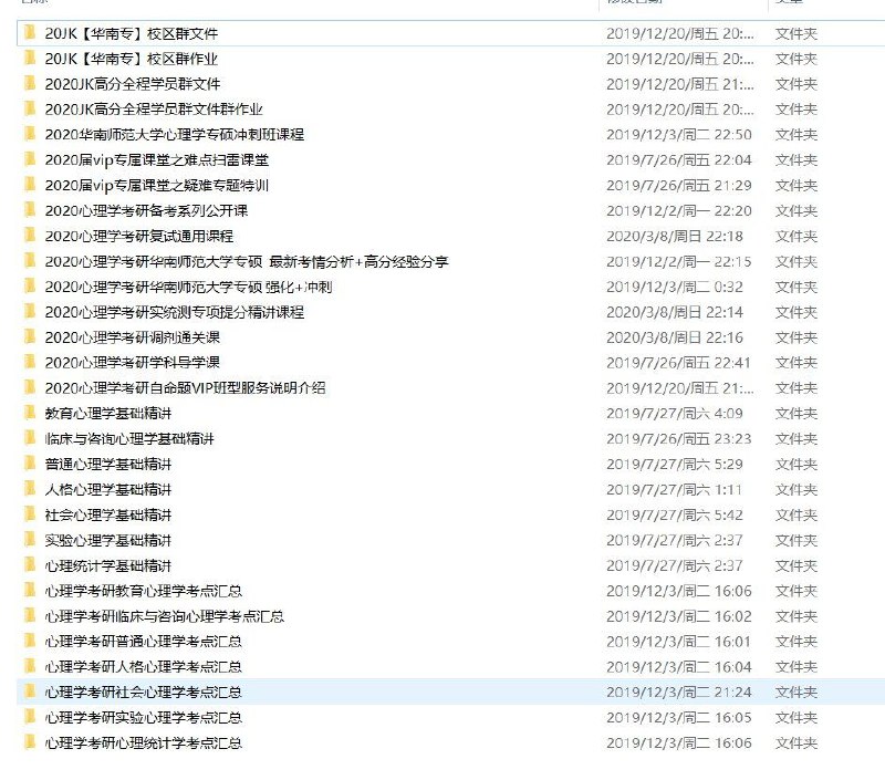 (心理学考研)2020年华南师范大学的应用心理专硕，含全部课程视频与课件